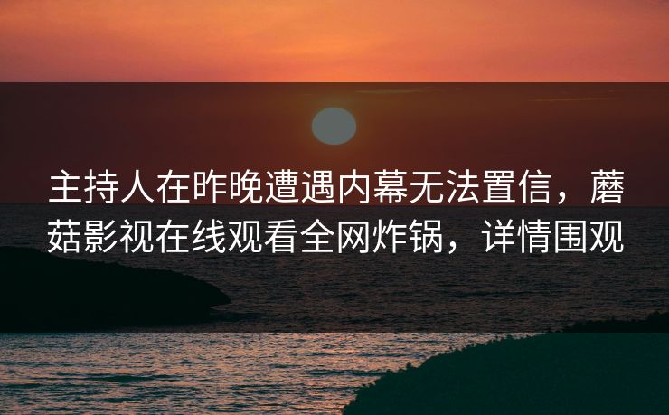 主持人在昨晚遭遇内幕无法置信，蘑菇影视在线观看全网炸锅，详情围观