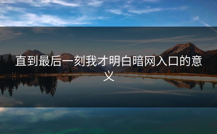直到最后一刻我才明白暗网入口的意义