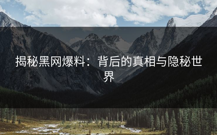 揭秘黑网爆料：背后的真相与隐秘世界