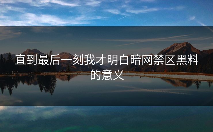 直到最后一刻我才明白暗网禁区黑料的意义
