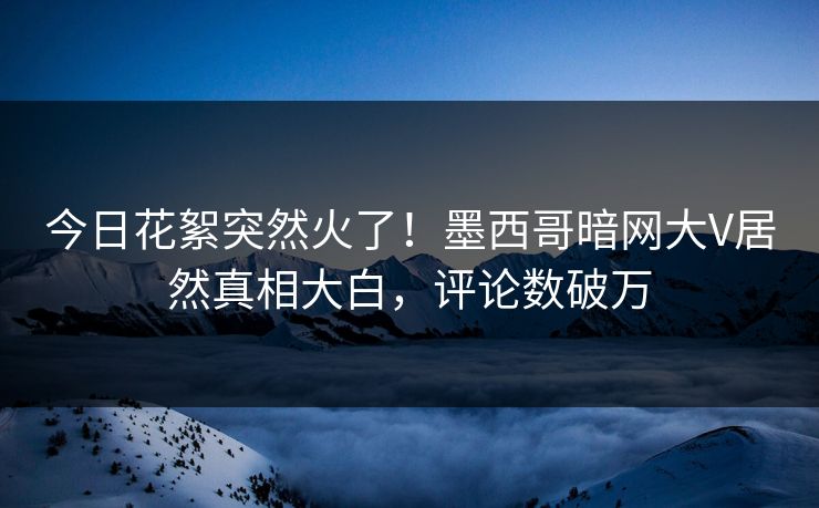今日花絮突然火了！墨西哥暗网大V居然真相大白，评论数破万