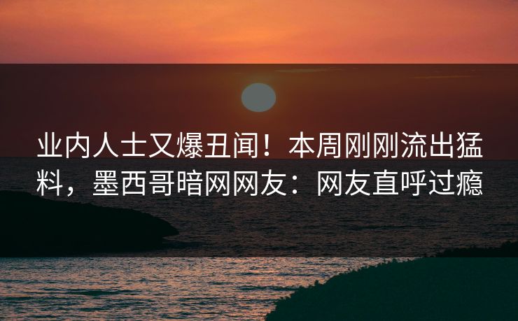 业内人士又爆丑闻！本周刚刚流出猛料，墨西哥暗网网友：网友直呼过瘾